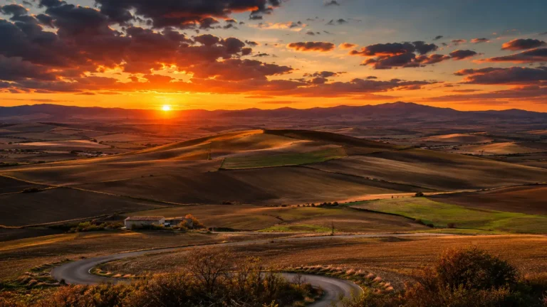 Nell'immagine, una vista panoramica al tramonto.